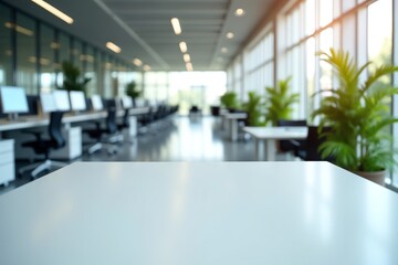Unoccupied office space with sunlight and plants