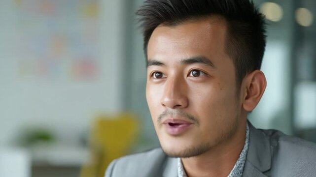 Focused Professional: A sharp business professional, in a tailored suit, offers a compelling perspective during a conversation. The image evokes confidence and expertise.