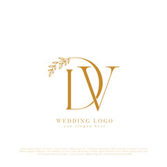 Elegant Wedding Logo with Initials DV and Floral Accents