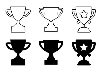 Trophy Icon Set – Award, Achievement, Victory Symbols in Flat Style. Vector Illustration