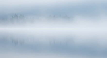 Fototapeta premium Misty lake whispers secrets trees veiled in ethereal embrace