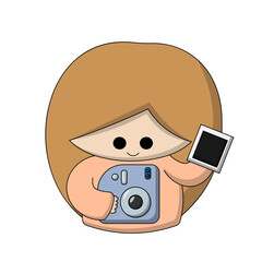 Cute doll girl with instant camera in color