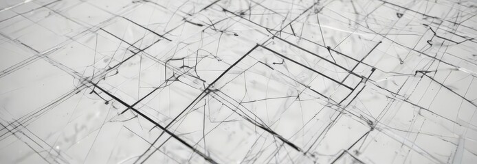 Abstract blueprint style photo effect, black lines on white, geometric shapes ,  lines,  background