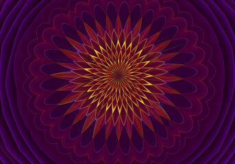 Crimson and Gold Fractal Flower with Layered Petals