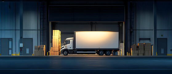 Night Warehouse Truck Loading Goods