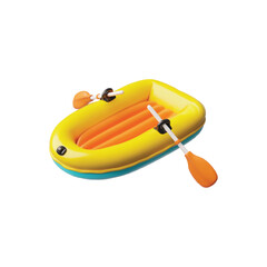 3d vector illustration of rubber inflatable boat, yellow with oars.