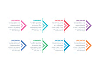 infographic template with eight options. colorful arrows infographic template. infographic template for business, education, annual report, magazine.