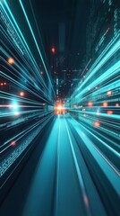 Obraz premium Abstract Futuristic Tunnel with Glowing Blue Lines and Red Orbs Representing Digital Network and High Speed Data Transfer in a Modern Technological Illustration