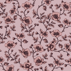 Vintage seamless pattern with pink flowers