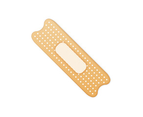 Bandage cover patch equipment for medical urgent treatment of wound remedy dressing accessory shape beige skin adhesive cream cross health care plastic material scare background single object

