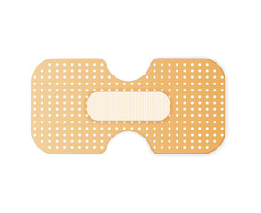 Bandage cover patch equipment for medical urgent treatment of wound remedy dressing accessory shape beige skin adhesive cream cross health care plastic material scare background single object

