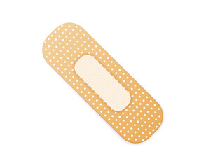 Protection device for injury and well-being with simple sterile dressing patch on tan bandage texture diagonal brown surface shape isolated background adhesive support medicine health cross colours

