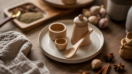 Fototapeta premium Wooden Kitchen Playset: A Rustic Charm