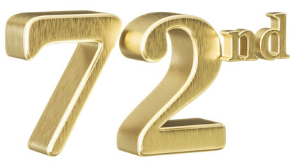 72nd Anniversary Golden Number 3D Illustration