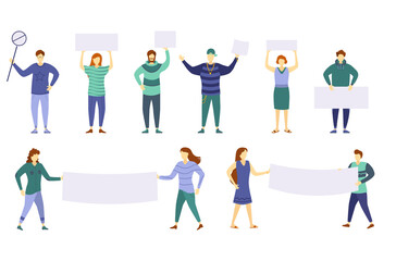 People carrying protest poster with claim signs flat illustration activism message equality justice hand-drawn community crowd participation minimalism civil right public demand social campaign

