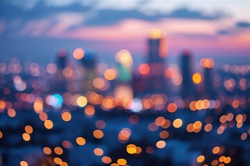 Stunning Bokeh Photography of Twinkling Twilight Skyline with Soft Color Palette