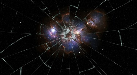 Space seen through shattered glass nebula  stars