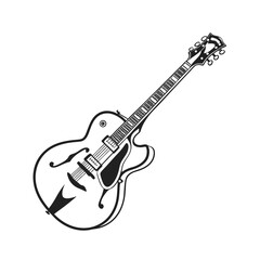Guitars vector art illustration. Electric and acoustic, bass, Cartoon music instrument, rock jazz guitar silhouette, music band guitars set of different colors vector.