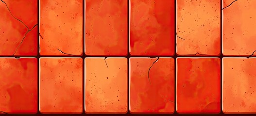 Orange, cracked tiles forming a textured surface
