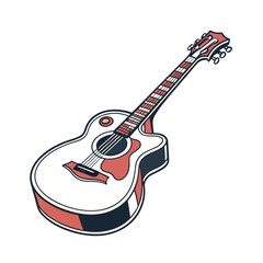 Guitars vector art illustration. Electric and acoustic, bass, Cartoon music instrument, rock jazz guitar silhouette, music band guitars set of different colors vector.