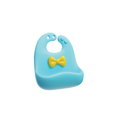 Baby blue bib decorated with yellow bow 3D vector illustration, silicone protective newborn clothes for eating