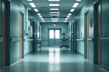 Obraz premium Dimly Lit Corridor in a Clean Medical Setting