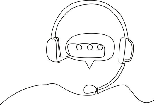 Single one line drawing online support service with headphones. Customer service concept. Continuous line draw design graphic vector illustration. editable stroke.