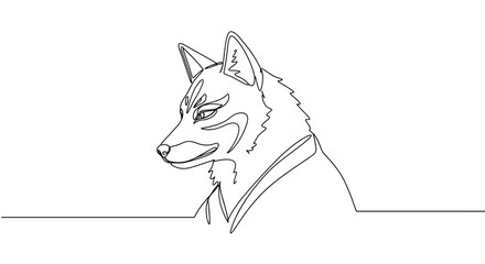 Fototapeta premium Line drawing of a wolf character wearing a traditional kimono 