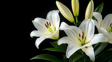 Obraz premium White lilies, dark background, sympathy (1)