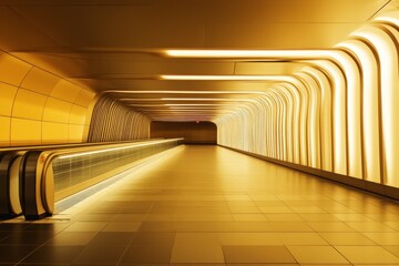 A futuristic passageway aglow in golden light, where curves and lines create a dynamic pathway into the unknown.