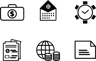 Black and White Finance and Business Icon Set 