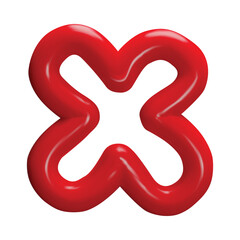 Red squiggle flower shape 3D plastic cartoon vector icon, glossy doodle form, volume plasticine texture daisy figure