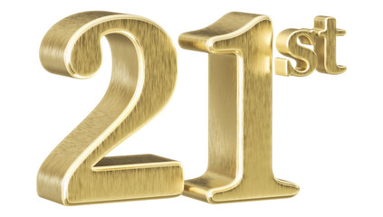 21st Anniversary Golden Number 3D Illustration