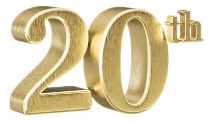 20th Anniversary Golden Number 3D Illustration