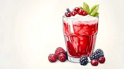 Colorful depiction of a berry smoothie drink.