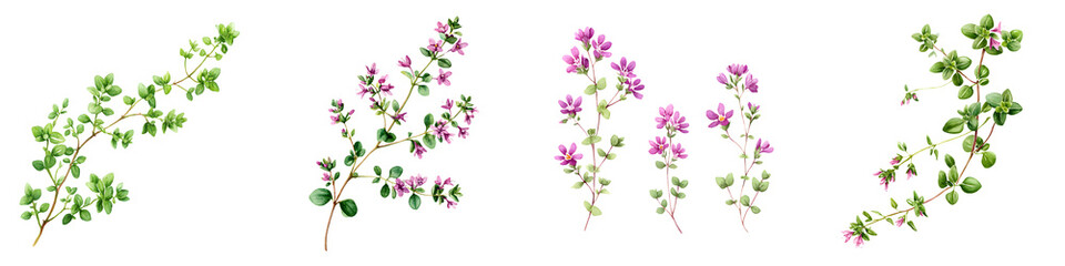 Fototapeta premium Vibrant, elegant floral branches with lush green leaves and delicate pink blossoms, perfect for botanical designs and nature-themed projects