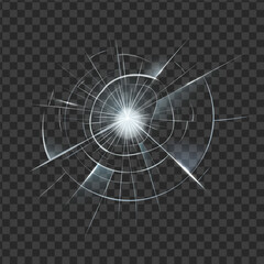 Broken glass vector illustration with cracks, damage effect.