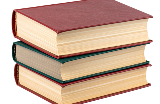A stack of books isolated on a transparent background,