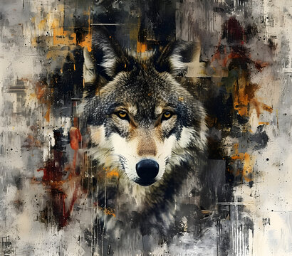 chaotic abstract expressionism for wolf animal