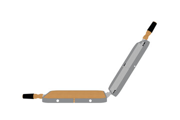 Vector 3D Line Art cartoon Solid flat color Square Sandwich Iron with Long Handles, Open Sandwich Toaster with Wooden Handles and Metal Frame, Portable Camping Toaster for Bread over an Open Flame