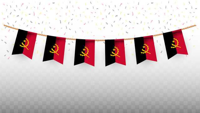 Vector illustration of the country flag of Angola with confetti on transparent background. hanging flag for Independence Day celebration