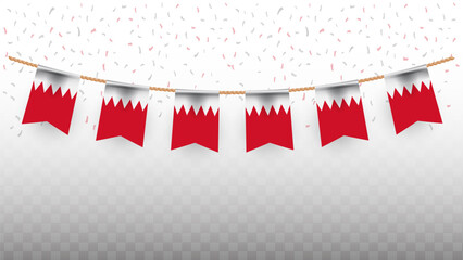 Vector illustration of the country flag of Bahrain with confetti on transparent background. hanging flag for Independence Day celebration