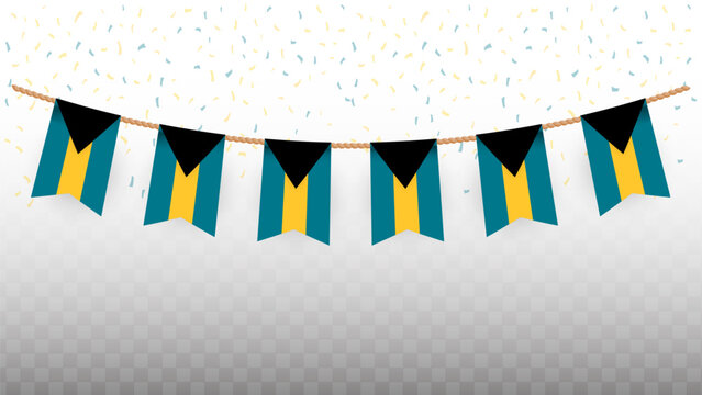 Vector illustration of the country flag of Bahamas with confetti on transparent background. hanging flag for Independence Day celebration