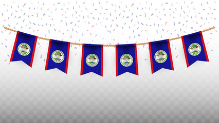 Vector illustration of the country flag of Belize with confetti on transparent background. hanging flag for Independence Day celebration