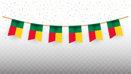 Vector illustration of the country flag of Benin with confetti on transparent background. hanging flag for Independence Day celebration