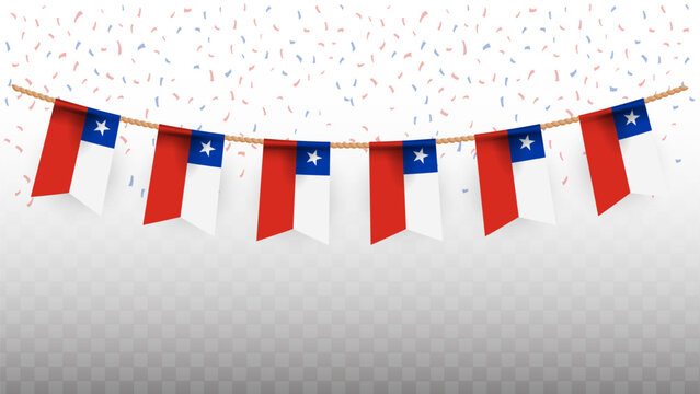 Vector illustration of the country flag of Chile  with confetti on transparent background. hanging flag for Independence Day celebration