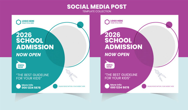 School admission social media banner design set