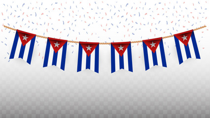 Vector illustration of the country flag of Cuba with confetti on transparent background. hanging flag for Independence Day celebration