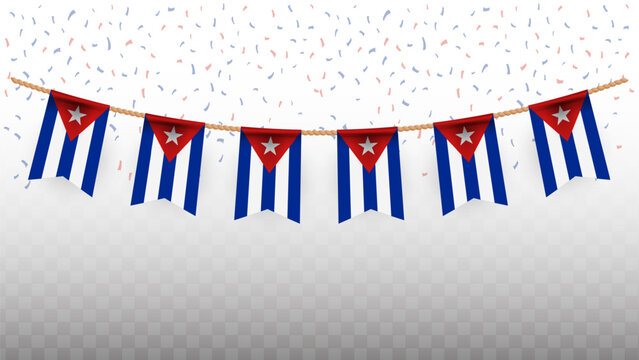 Vector illustration of the country flag of Cuba with confetti on transparent background. hanging flag for Independence Day celebration