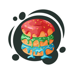 Vector donuts with colorful icing and sprinkles. Sweet dessert pastry. Cartoon bakery concept.